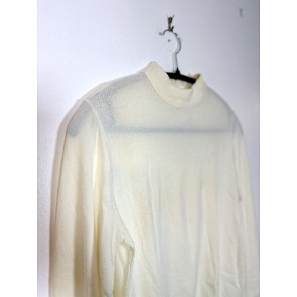 Vintage 50s Union Tag Cream Mock neck Blouse Shirt Small/ Medium P5 Semi Sheer - Picture 3 of 9